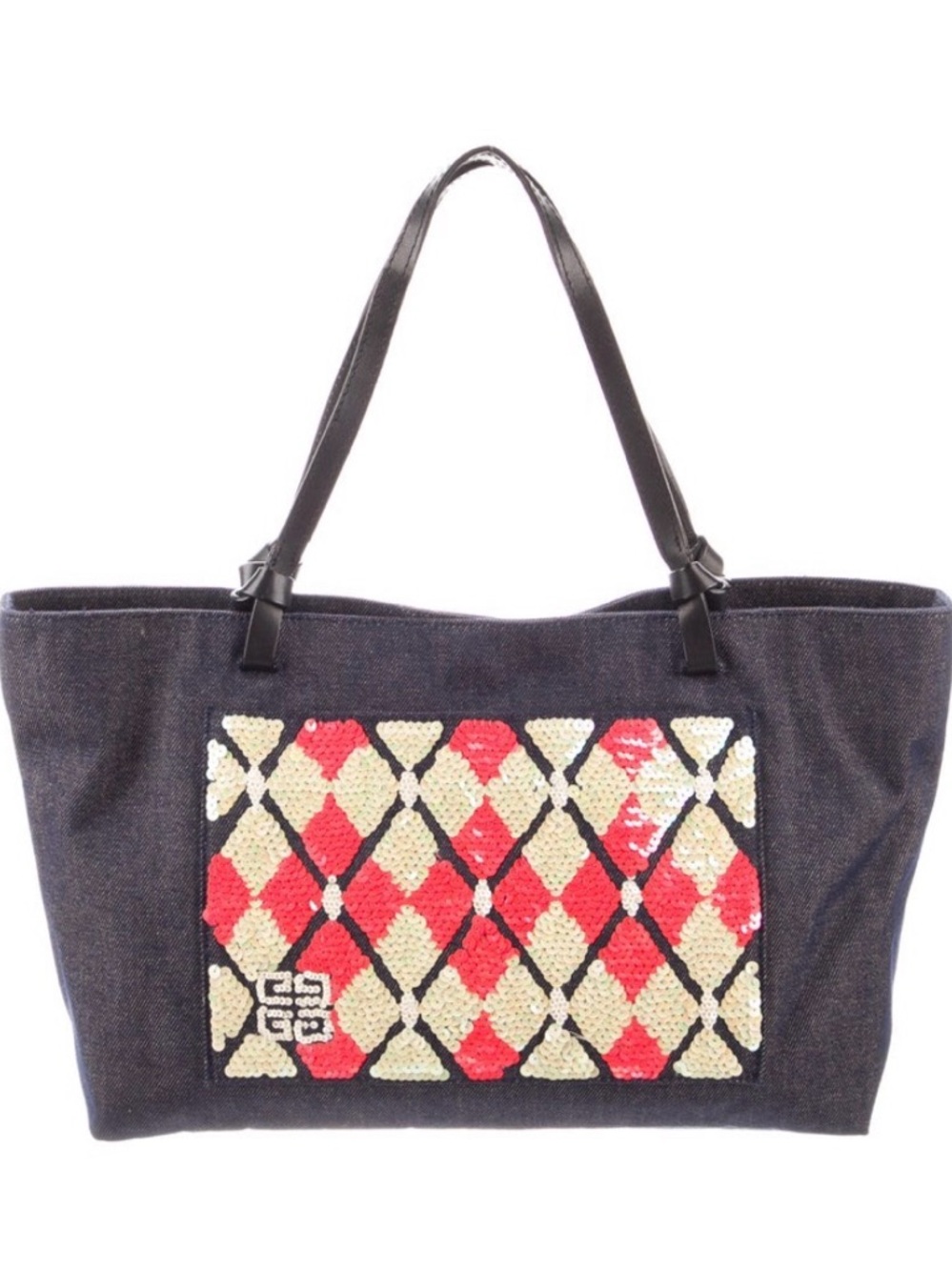 Givenchy Denim Tote with Orange and Cream Sequin Diamond Panel